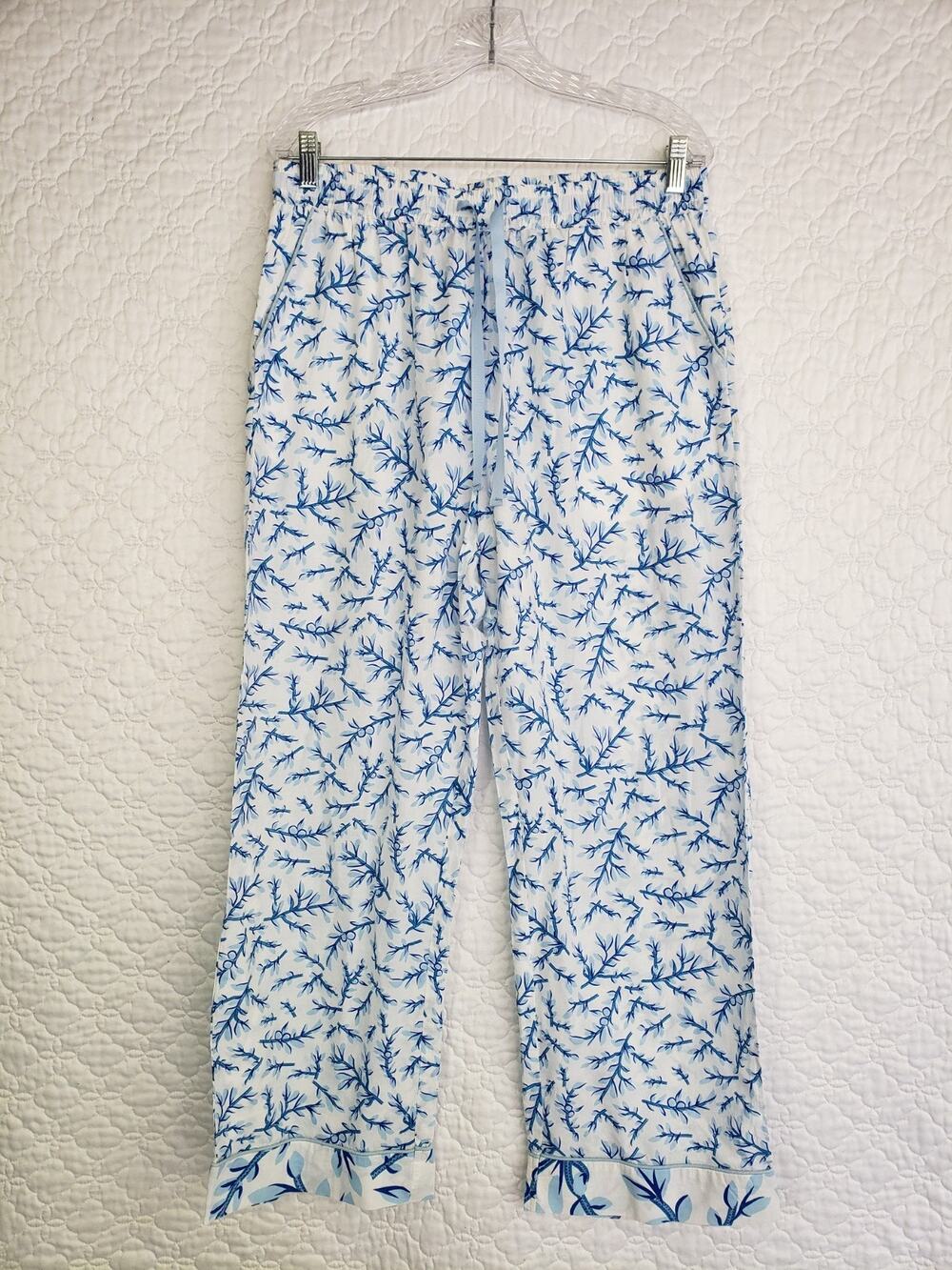 Gretchen Scott Womens Pajama Pants Size L Weed Wacker Blue Branches Leaves Blue